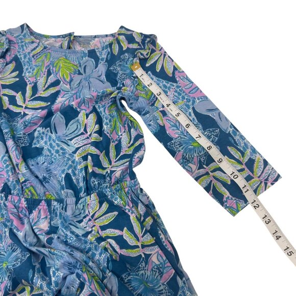 Lilly Pulitzer Girl Floral Romper Size L(8-10) Blue Green Pink 100% Cotton - Picture 7 of 9